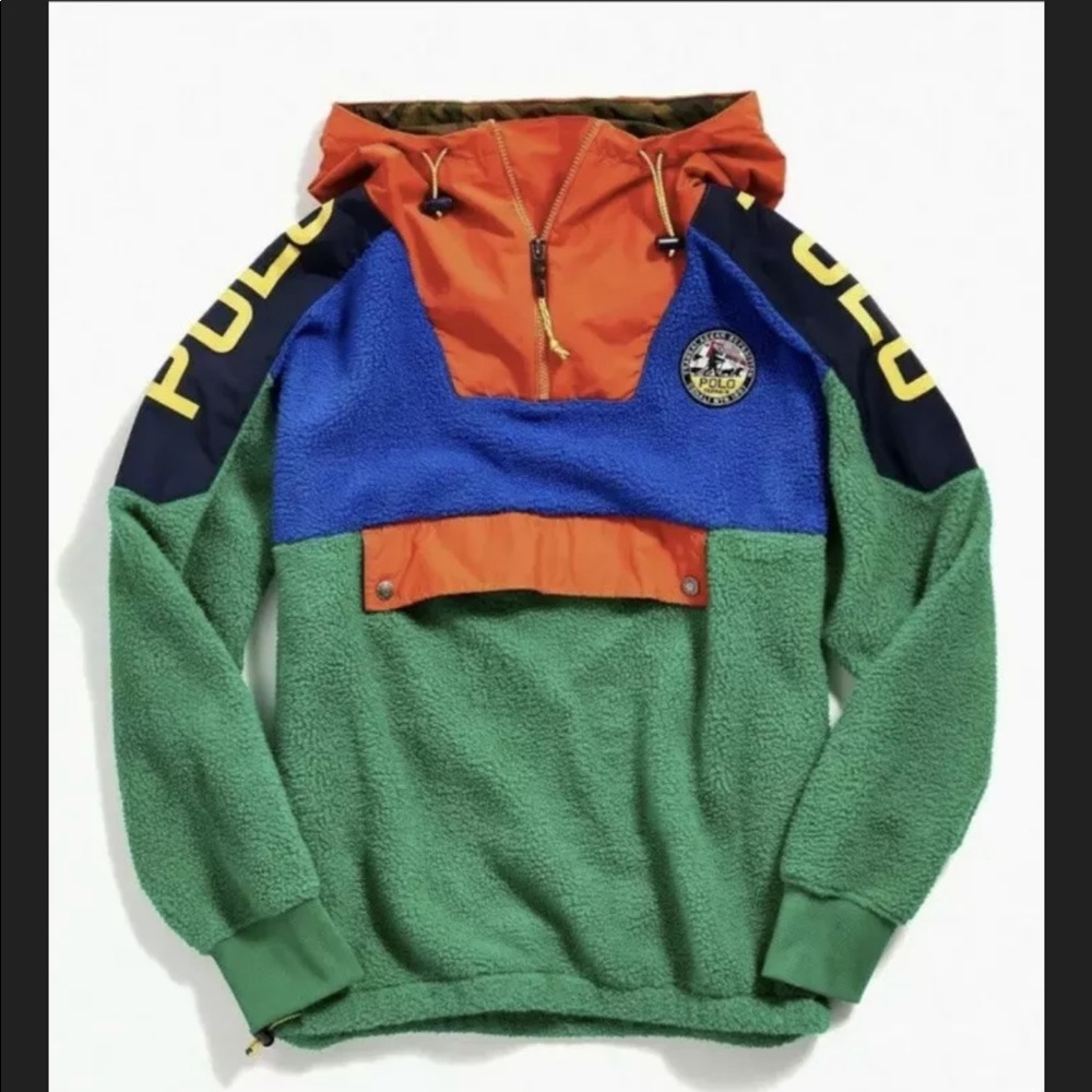 Mens Polo Polar Fleece Hoodie Pullover Jacket